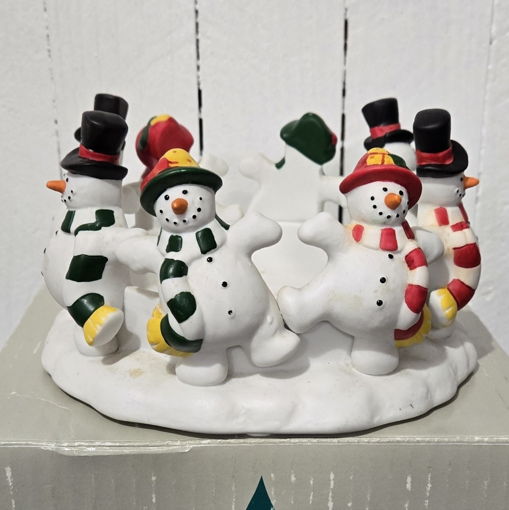 PartyLite Frolicking Frostys 3 Wick Candle Holder 5" Length  By 5" Wide Depth 3"